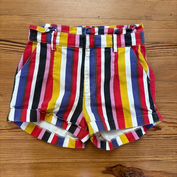 Express multicolor striped extra high waisted ruffle trim stretch shorts SIZE 8 - Picture 1 of 5